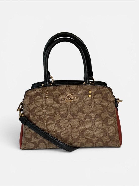 Coach Handbags - Coach Brown Signature Satchel with Black Handles and Red Sides